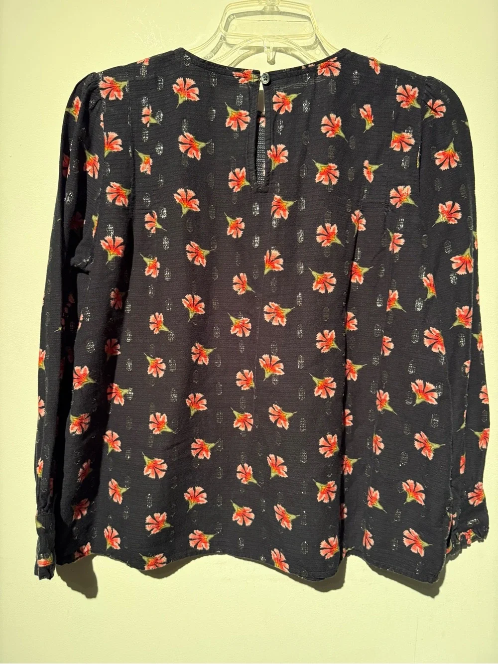 Loft Floral Print Long Puff Sleeve Blouse - Black